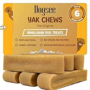 Dogsee Yak Cheese Himalayan Dog Chews 1lb (Medium – 6 Bars), 100% All Natural, 60% Protein, Dog Treats Medium Breed, Yak Chews Long Lasting for Aggressive Chewers, Raw Hide Free