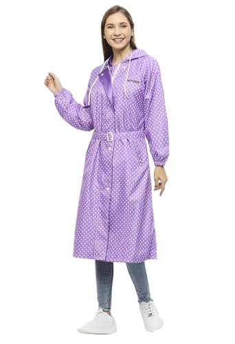 Image of Citizen Polyester Reversible Casual Style Raincoat For Women With Inbuilt Hood,Waist Belt & Matching Carry Pouch|Stylish Polka Dot Design|Durable & Lightweight Rainsuit With High Tearing Strength