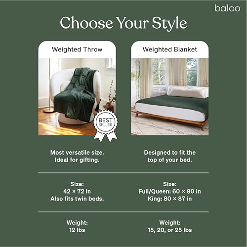 Image of Baloo Weighted Blanket for Adults 25 lb King (Spruce Green, 80 inchx87 inch) | Cool & 100% Cotton | Machine Washable & Dryer Safe | Glass Microbead Fill