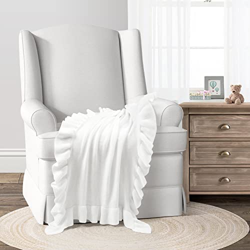 Image of Lush Decor Reyna Soft Knitted Ruffle Baby Blanket, 30 inch W x 40 inch L, White - Lightweight Ruffle Throw Blanket For Toddler - Gender Neutral - Cottage & Farmhouse Nursery Decor