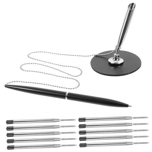 NUOBESTY Bolígrafo de Mesa con Cadena Metálica Base Giratoria y Recambios Unidades Escritura Suave para Oficina Hotel Banco y Negocios Color Aleatorio