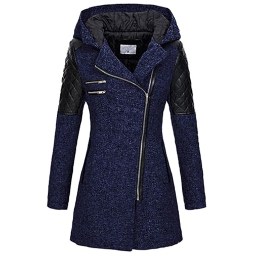 SACFOF Women Wool Pea Coat Long Sleeve Hooded Dresses Long Winter Warm Thick Wool Trench Jacket Outwear