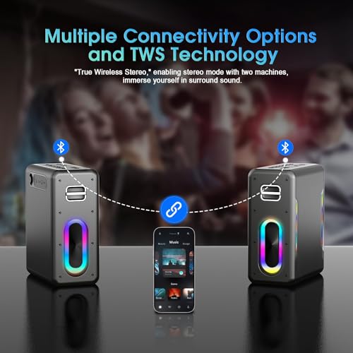 karaoke machine with two wireless microphonesportable bluetooth speaker for adults amp kids pa system with 2 voice mode led lights supports twsauxusbtf for party