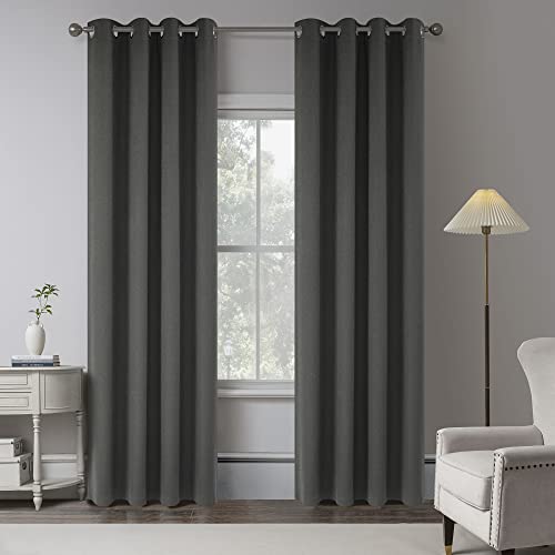 Size 50x102 Color Charcoal Grey 100% Blackout Linen Curtains 102 Inches Long 2 Panels for Bedroom,Modern Village Full Black Out Room Darkening Thermal Insulated Window Curtain Panels W50 x L102 Inch Length