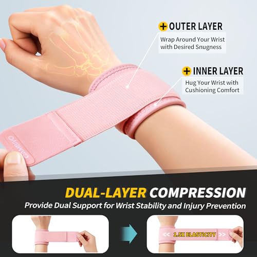 Image of CAMBIVO 2 Pack Wrist Brace for Carpal Tunnel with wraps, Pink | Wrist Support, Adjustable Wrist Wraps for Weightlifting, Tendonitis, Pain Relief, Sleeping, Night, Gym, Neoprene, Both Hands