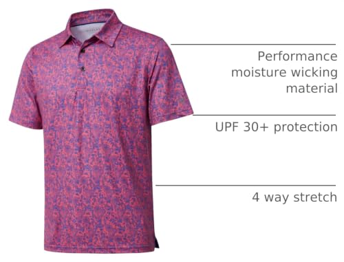 Image of Golf Shirts for Men Dry Fit Short Sleeve Print Performance Moisture Wicking Polo Shirt