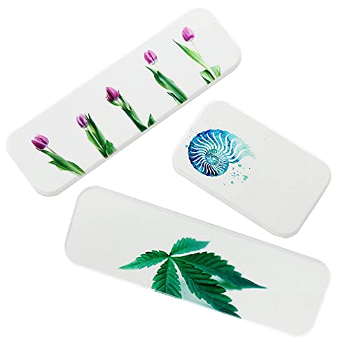 Lot de 3 sous-Verres de Rangement de Salle de Bain Cuisine pour Savon, Brosse à Dents, cosmétiques, éponges, etc. Porte-Savon, Blanc avec Motifs, en Pierre Naturelle, Aspiration de l'eau Cover