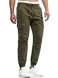 Indicode Herren Levi Cargo Cargo Hose Freizeithose Militär Army Chino Feldhose Outdoorhose Rangerhose Stoffhose Leinenhose, Army, L