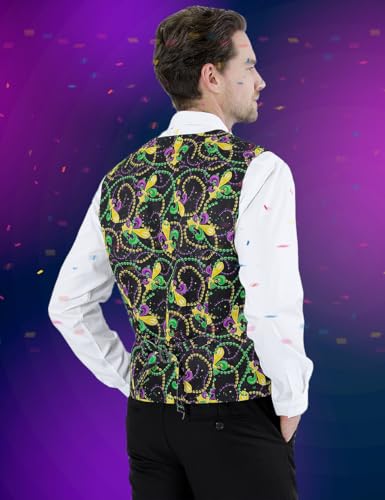 2-Piece Men's Mardi Gras Halloween Vest, Waistcoat Vest & Bow Tie S-3XL3