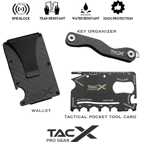 Carbon Fiber RFID Blocking Slim Front Pocket Wallet for Men – Minimalist Credit Card Holder with Money Clip, Key Organizer Set, Bonus Multi-Tool, Compact Design with Keychain (Carbon Fiber)2