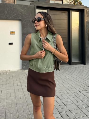 Tankaneo Womens Cropped Cargo Vest Tops Summer Trendy Sleeveless Zip Up Jacket Y2k Going Out Elastic Hem Outerwear2