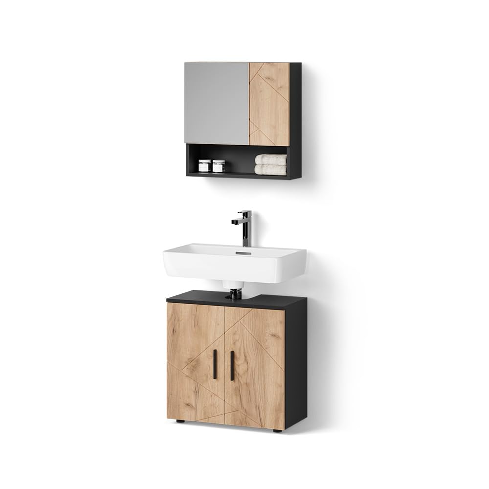 Livinity Badmöbel-Set Ronco Goldkraft Eiche/Anthrazit | 2 Teile, Unterschrank 60 cm