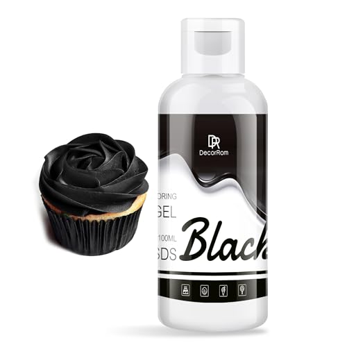 Gel Colorante Alimentario - Colorante Alimentario Gel Concentrado para Pastel, Hornear, Glasear y Fondant - Tintes Alimentarios Insípido para Macarrón, Galletas, Limo, Manualidades DIY (Negro, 100ml)