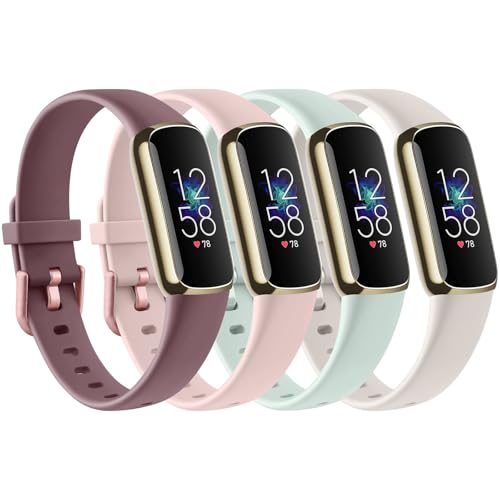 Yisica 4 Pack Sport Straps for Fitbit Luxe Straps Women Men Soft Classic TPU Adjustable Comfortable Replacement Wristbands for Fitbit Luxe
