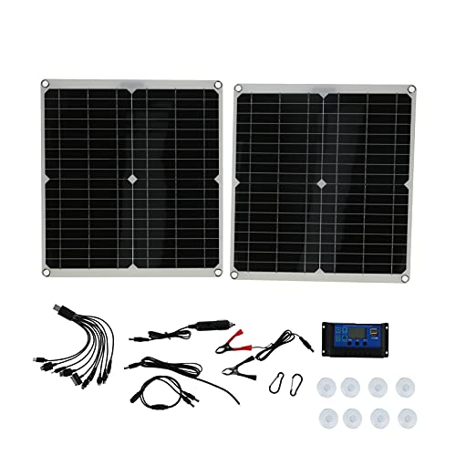 Kit de Panneau Solaire 2PCS, Kit de Démarrage de Panneau Solaire Monocristallin 25W, Jeu de Câbles de Contrôleur de Charge 50A Système Photovoltaïque 20V, Léger et Facile à Transporter