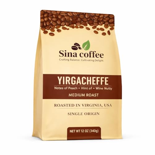 SINA COFFEE Premium Ethiopian Yirgacheffe Café en Grano Tostado Medio 16oz miniatura 1
