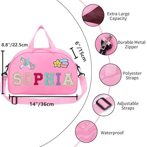 Personalized Kids Dance Ballet Bag, Custom Dance Bag with Chenille Letter, Large Capacity Sport Duffle Bag, Girl Dance Duffle Bag, Pink Cheerleader Bag, 4-6 kids Dance Bag, 14"×8"×6", Gift for Dancer4