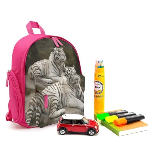 White Tigers Backpack for Men Women, Durable Small Bookbag Lightweight Daypack for Travel, Hiking, Pink-style3