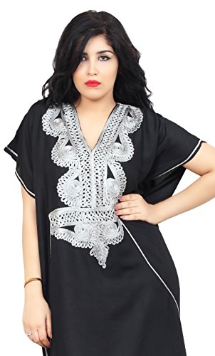 Moroccan Caftan Handmade Cotton Hand Embroidery Fits Small To Large Soft Black3