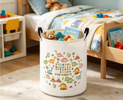Image of Baby Laundry Hamper Basket Baby Hamper for Nursery Boy and Girl Cute Storage Bin Organizer Boho Room Decor(Letter Dinosaur)