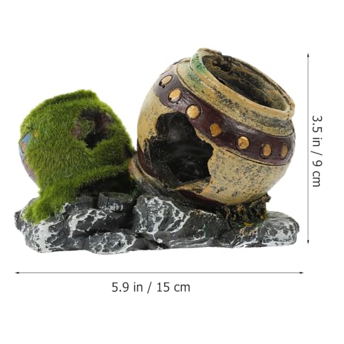 Image of POPETPOP Fish Hiding Cave, Fish Tank Decor Glass Vase Aquarium Ruins Ancient Leaning Vase Rock Broken for Betta Marine Freshwater Fish Tank Decoration