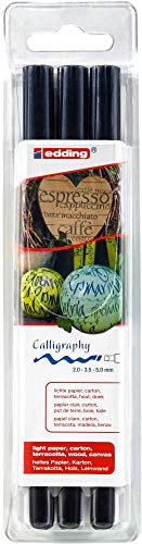 Edding 4-1255-3-001 Calligraphy Pen - Black - 3 Pens - Calligraphy Nib 2 - 5 Mm - Fibre Pens For Paper, Wood thumb #1
