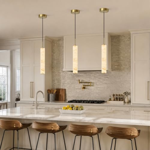 Image of Black Natural Alabaster Long Tube Kitchen Island Pendant Lights,3000k