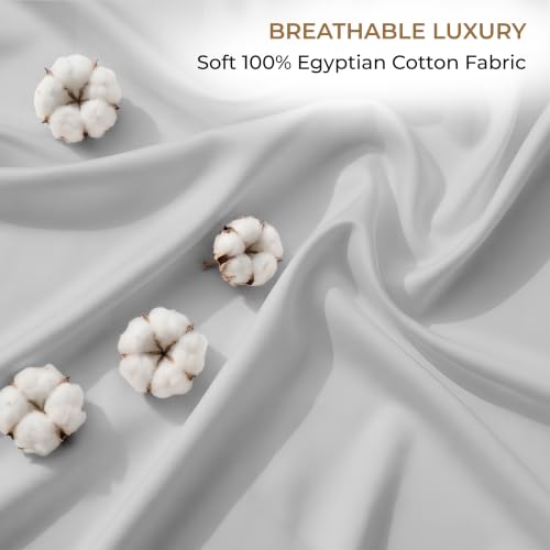 Image of SGI bedding 100% Egyptian Cotton Sheets King Size - 600 Thread Count Sheets Set, Soft, Cooling, 15 inch Deep Pocket, Luxury Hotel Bedding, Breathable, Durable - Light Gray