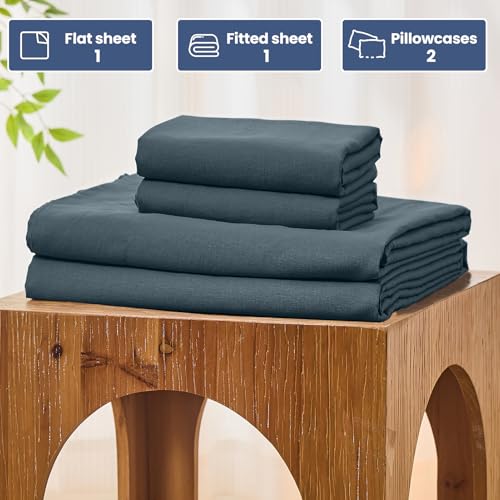 Image of Bedlifes 100% French Linen King Bed Sheet Set - 16 inch Deep Pocket, 4-Piece | Soft & Durable, Breathable & Cooling, Pure Flax Linen, OEKO-TEX Certified, Moisture-Wicking, Easy Care, Machine Washable
