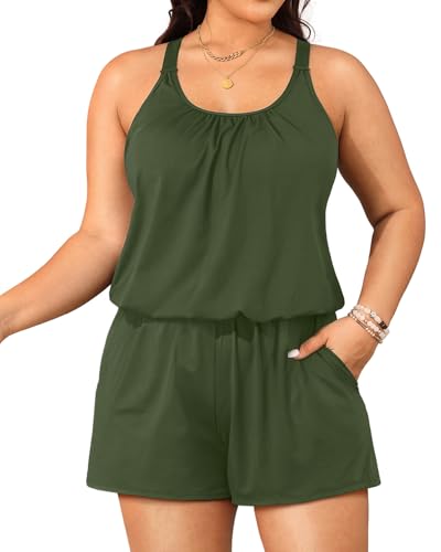 Image of Tempt Me Romper One Piece Swimsuits with Short - Women Boyleg with Pockets Bathing Suit Modest Swimwear