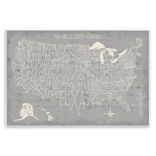 Distressed US Map Typography, 10 x 15 Inch Mounted Print on Wall Plaque