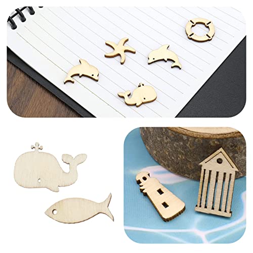 OTOTEC 100PCS Sea Animal Wooden Pieces Dolphin Starfish Seahorse Wood Chips Decorative Wooden Slices Embellishments for DIY Scrapbooking Card Making Crafts - Image 4