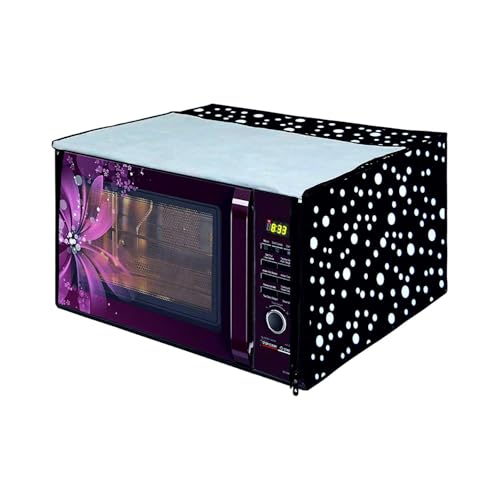 Image of PVC Microwave Oven Cover for Panasonic 27L N-CT645BFDG | Full Closure Zip | Waterproof & Dustproof | Attractive Digital Print | 51.3 x 30.6 x 47.1 cm | Black Dot Design