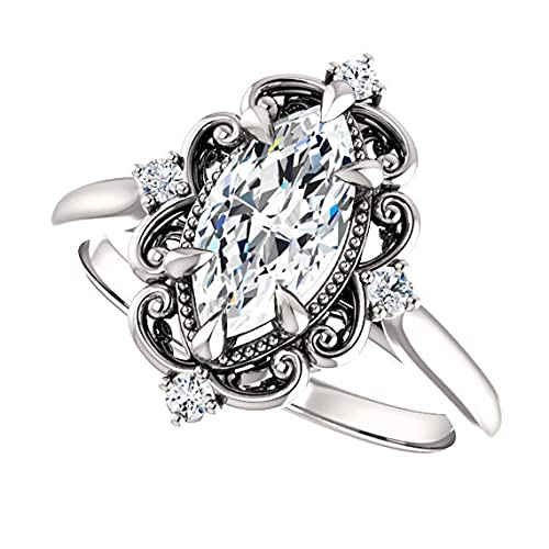 1 CT Marquise Cut Colorless Moissanite Engagement Ring, Wedding/Bridal Ring, Solitaire Halo Style, Vintage Antique Anniversary Promise Ring Gifts for Her4