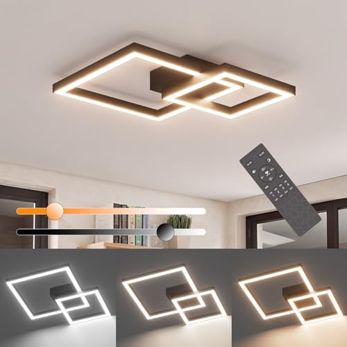 Klighten Lámpara de Techo Led 35W Regulable con Mando a distancia, Moderna Plafón Led Techo, Luz de Techo Aluminio para Dormitorio Salón Cocina Pasillo, 36 x 36 cm, 3000-6000K, Negro