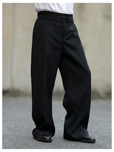 Verdusa Men's Wide Leg Work Dress Pants Button Long Trousers with Pockets3