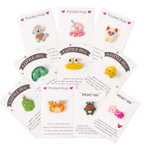mountova 10Pcs Pocket Hugs for Kids, Little Gift with Cute Animals Pocket Pals for Friends, Emotional Support Greeting Cards, Keepsake Exchange Relationship Card for Family Members, Colleagues