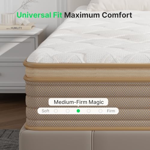Image of 12 Inch Queen Hybrid Mattress with Gel Memory Foam & Pocket Springs | Mattress in a Box for Pressure Relief & Cool Sleep, Edge Support & Motion Isolation, CertiPUR-US Certified, White & Beige