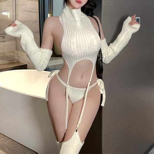 SNOMYRS Jungfrau Killer Pullover Japanisch Sexy Cosplay Strumpfband Dessous Set Strümpfe Crop Top Panty Teddy Bodysuit Für Frauen