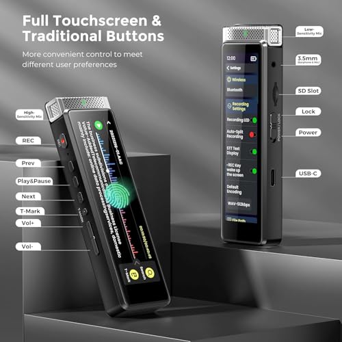 Image of Innioasis 136GB Voice Recorder Device with Playback, Full Touchscreen Audio Recording Device with AI Intelligent Transcription and Bluetooth, Voice Recorder Mic and Voice Activated Recorder (Silver)