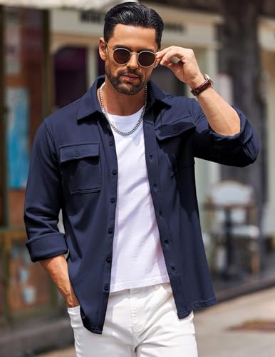 COOFANDY Men's Shirt Jacket Long Sleeve Overshirt Casual Button Down Shacket Thermal Shirts with Pockets3
