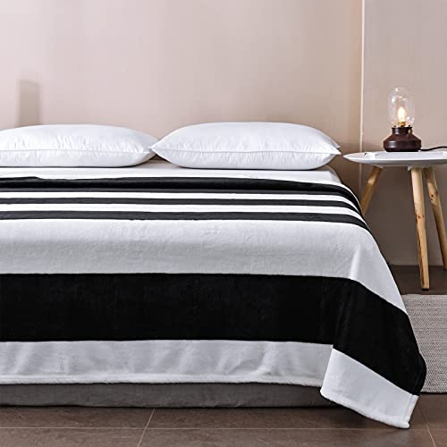 Vessia Large Flannel Fleece Throw Blanket(50"X70") - 300Gsm Black And White Stripe Throw Blanket - Super Soft Cozy Microfiber Blanket For Chair, Sofa, Couch, Bed, Camping, Travel #TOP1