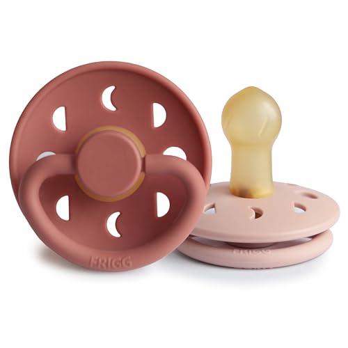 Image of FRIGG Moon Natural Rubber Baby Pacifier | Made in Denmark | BPA-Free (Blush/Powder Blush, 0-6 Months) 2-Pack