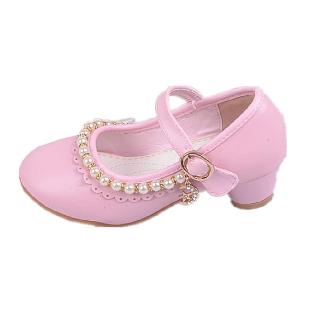 MATERUIEYES Upper Beaded Sweet Student Shoes Girls' High Heels Performance Dance Shoes (Pink,12)