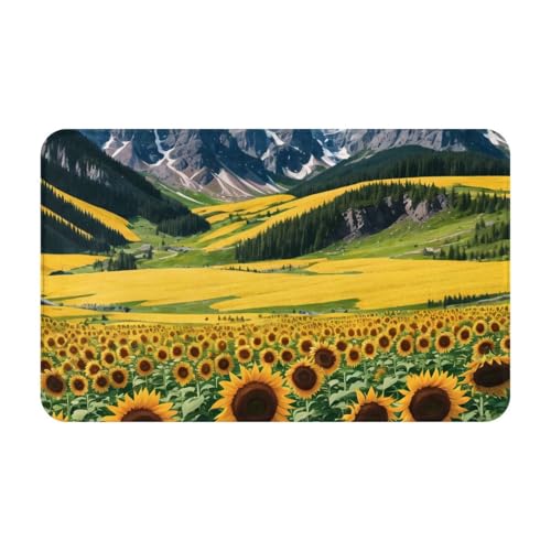 Sunflower Over The Mountains and Field Print Living Room Bathroom Kitchen Anti Slip and Absorbent Carpet, Indoor Entrance Door Muddy Floor Mat, Ultra Soft Washable Carpet 21x31.5 Inches