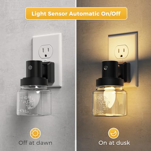 Image of L LOHAS LED Night Lights Plug Into Wall, Mason Jar Nightlight, Dusk to Dawn Sensor, Soft White 3000K, 350Rotating Mason Jar Nightlight with Farmhouse for Home Vintage Decor