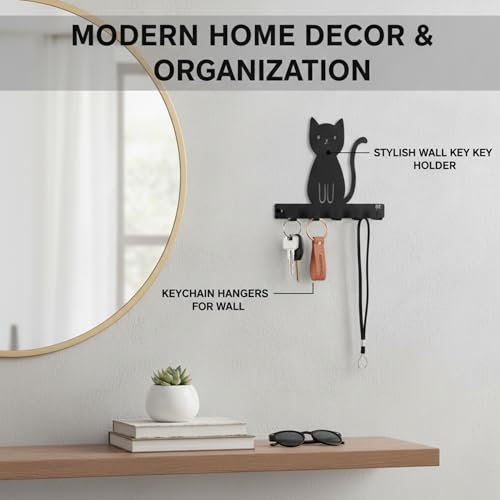 Image of Key Holder for Home, Metal Wall Mounted, 6 Hooks (Big Cat) | Cat Design, Includes Mounting Screws, For Home Use, 6 Hook Hanger, Metal Construction