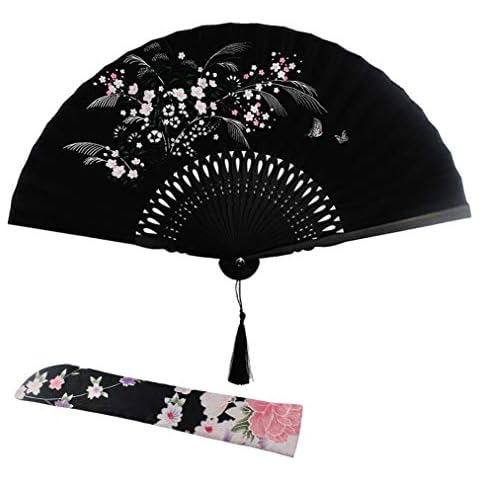 Wobe Grassflowers Folding Hand Held Fans - with a Fabric Sleeve for Protection for Birthday Gifts - Womens Folding Hand Fan Chinese/Japanese Vintage Style Handheld Folding Fan Home Decorations Cover