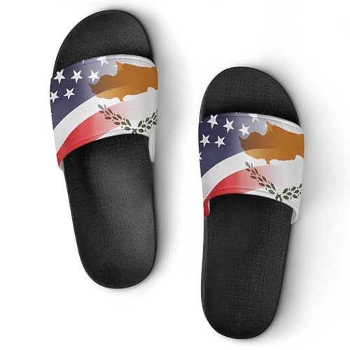 Flag of Cyprus And U.S. FLAG House Sandals Non-Slip Bathroom Slippers Beach Summer Shoes for Men Women