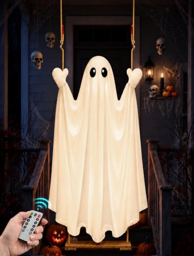 HOPOCO Halloween Swinging Ghost Outdoor Decor, Hanging Ghost with Light